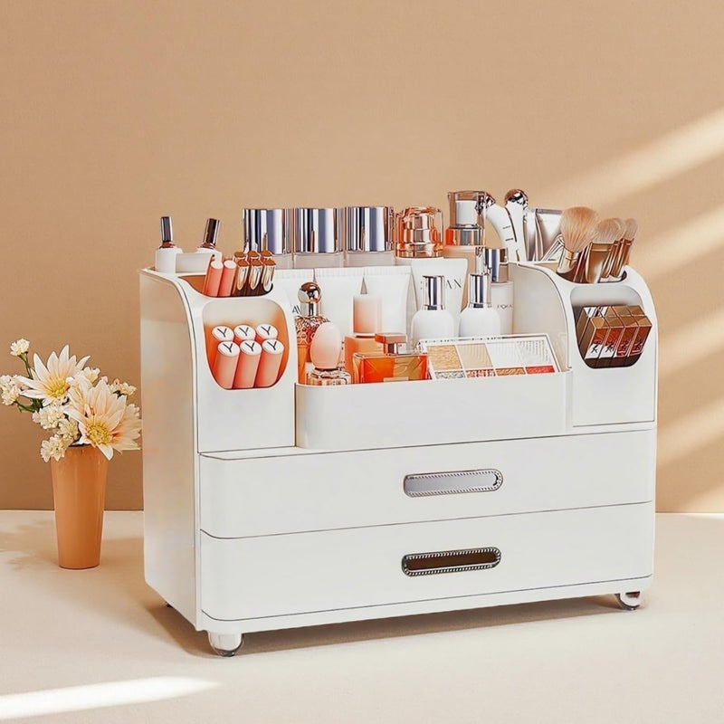 Heaime Makeup Organizer with Drawers for Vanity,Bathroom Countertop Organizer with Brushes Holder,Skincare Storage Organizer,Perfect Cosmetic Display Case for Skincare,Lipstick and Beauty Essential - Image 1